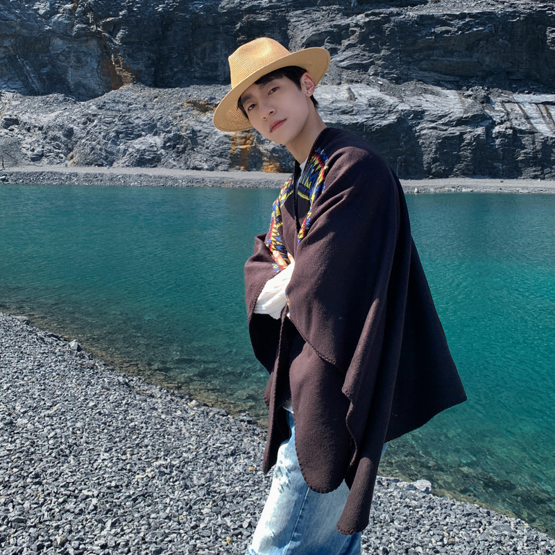 Mens Fashion Poncho - Men's Cape Desert Travel Ethnic Style