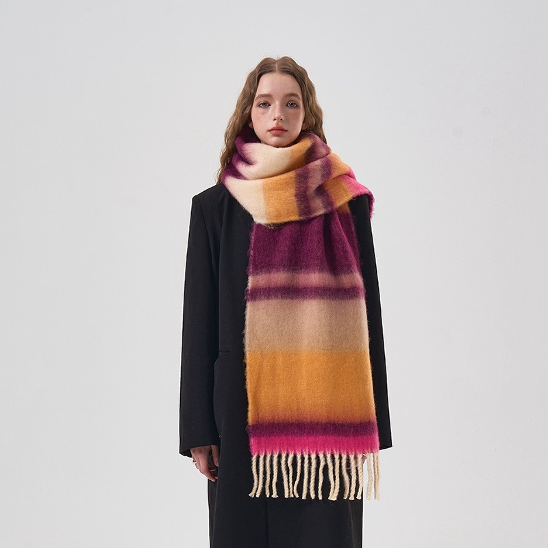 Mens Fashion Poncho - New Winter Rainbow Plaid Brushed Cashmere
