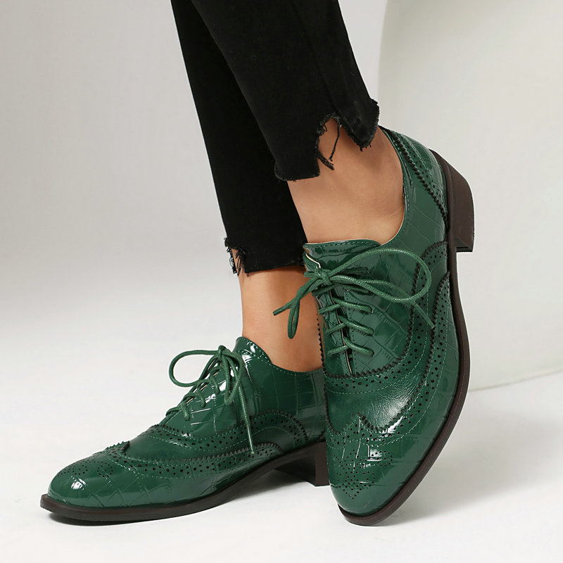 Oxford Shoes Brogue - Women Stone Print Brogue Oxford Shoes