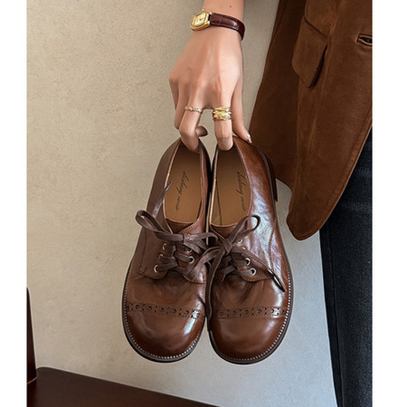 Oxford Shoes Brogue - Retro Crinkle Washed Cow Leather Women
