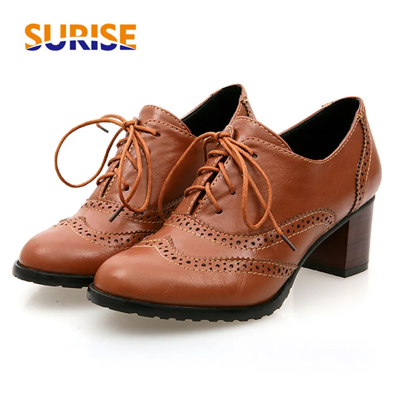 Oxford Shoes Brogue - British Women Oxfords High Block Heels