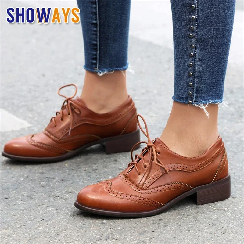 Oxford Shoes Brogue - British Flats Women Oxfords Mid Square