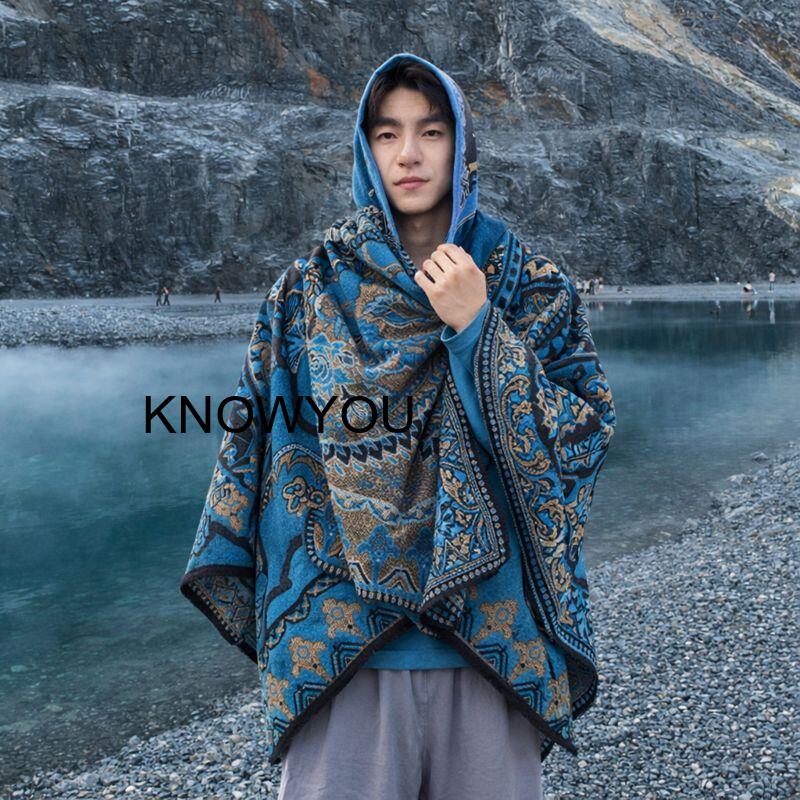 Mens Fashion Poncho - Men's Thick Outdoor Traveling Shawl with
