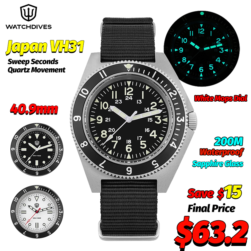 Fashion Mens Watches - Watchdives WD1972 Quartz Watch Sapphire Luminous
