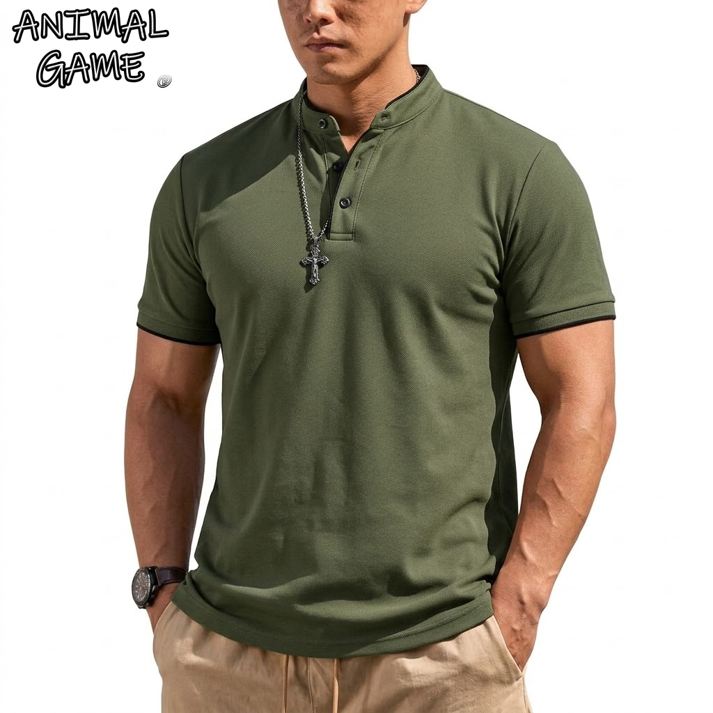 Men'S Fashion 2025 - Summer Short Sleeve Henley Shirt Men