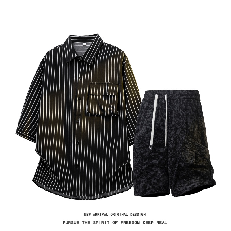 Men'S Fashion Outfits - 【Shirt + Shorts】Men's Shirt Set Summer