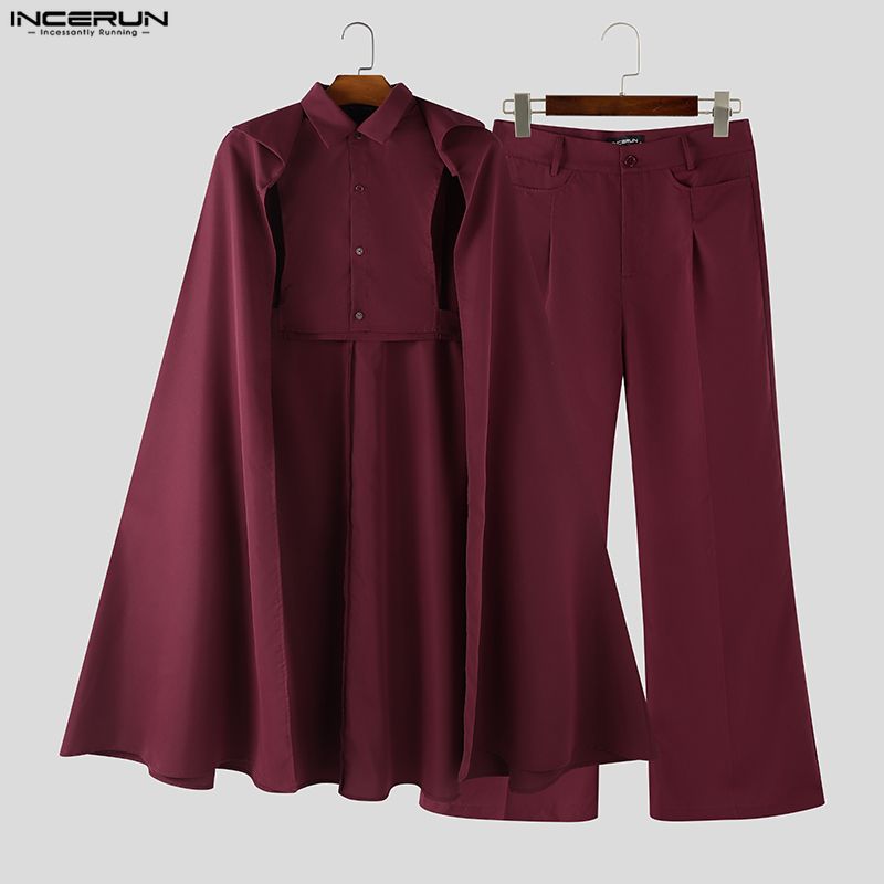 INCERUN Men Sets Solid Color L - Mens Fashion Poncho 评论和价格