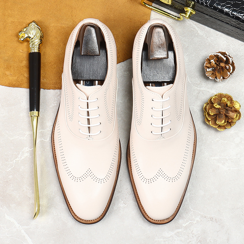 White Concise Wear-Resistant G - Oxford Shoes Brogue 评论和价格