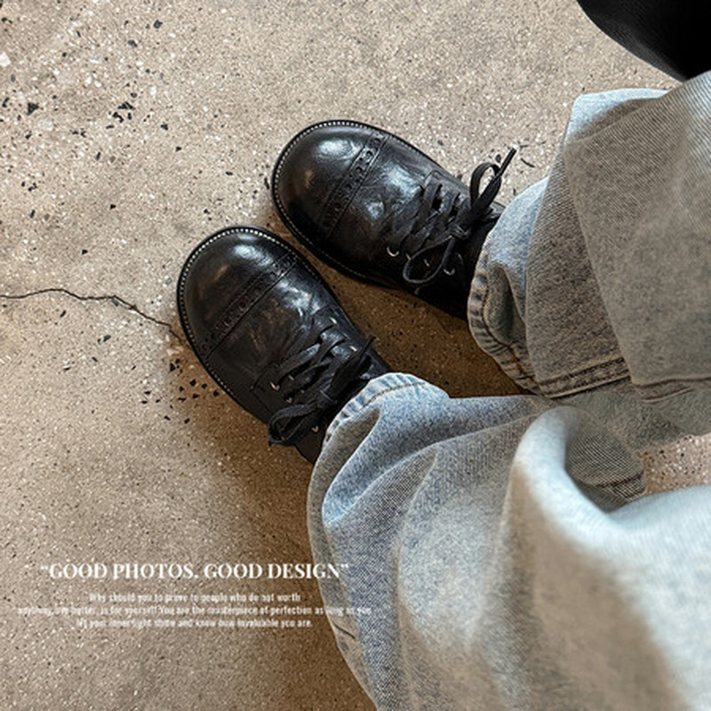 Retro Crinkle Washed Cow Leath - Oxford Shoes Brogue 评论和价格