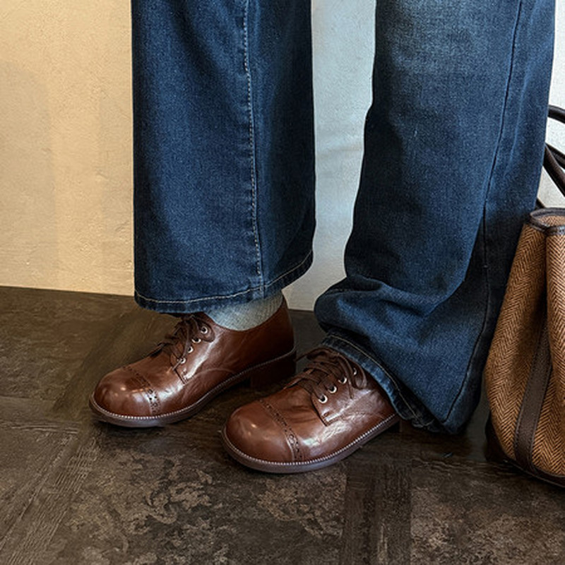 Retro Crinkle Washed Cow Leath - Oxford Shoes Brogue 评论和价格