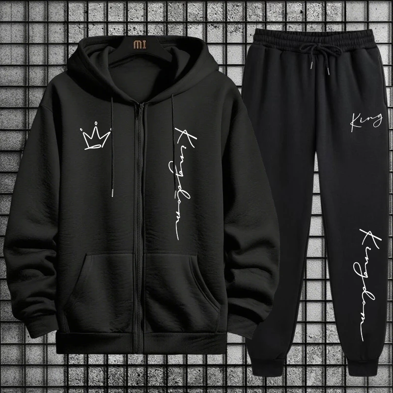 King Letter Print Hoodie and S - Men Fashion King 评论和价格