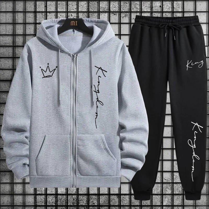 King Letter Print Hoodie and S - Men Fashion King 评论和价格