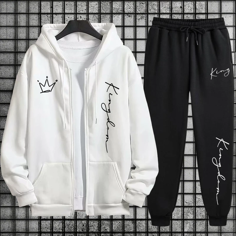 King Letter Print Hoodie and S - Men Fashion King 评论和价格