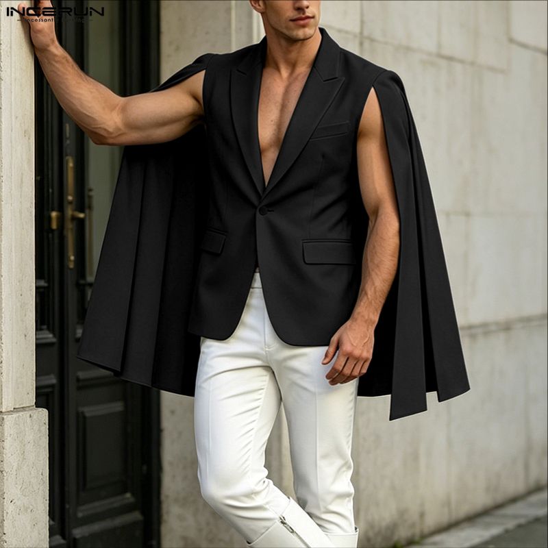INCERUN Men's Irregular Blazer - Mens Fashion Poncho 评论和价格