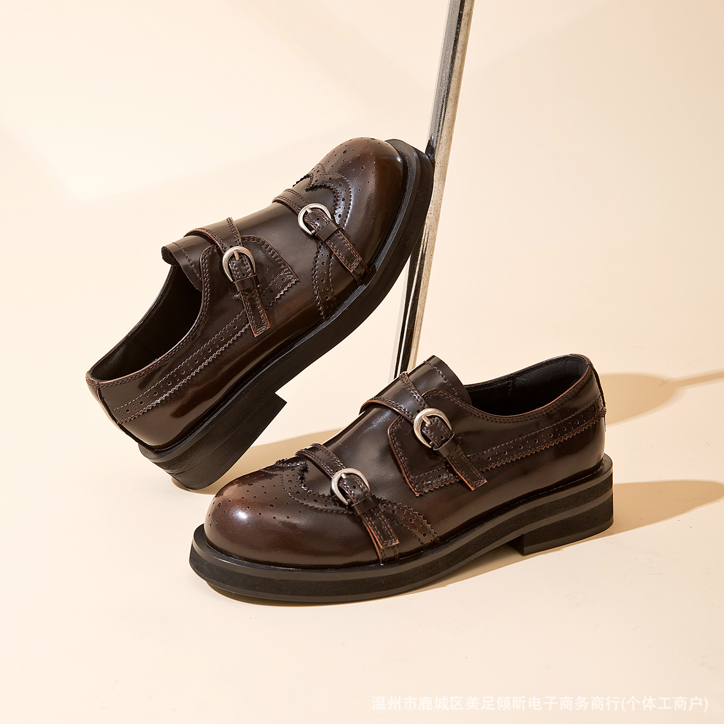 Retro Brogue Double Strap Shoe - Oxford Shoes Brogue 评论和价格