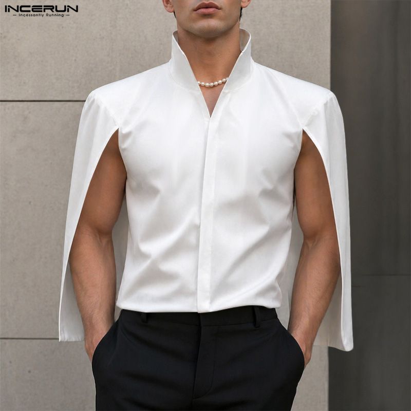 INCERUN Men's Shirt Solid Colo - Mens Fashion Poncho 评论和价格