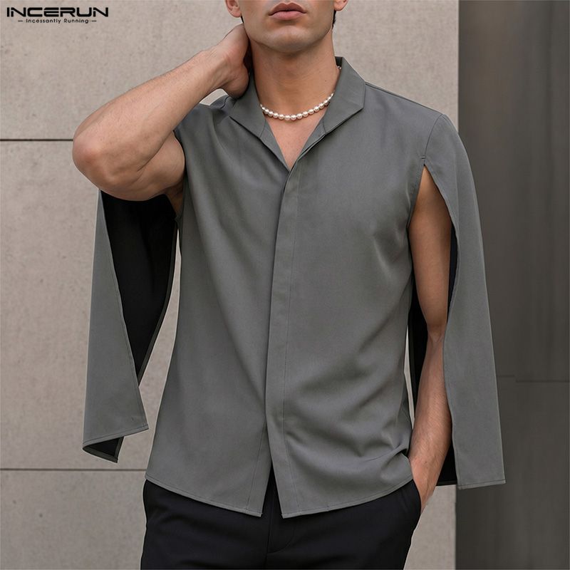 INCERUN Men's Shirt Solid Colo - Mens Fashion Poncho 评论和价格