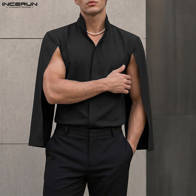 INCERUN Men's Shirt Solid Colo - Mens Fashion Poncho 评论和价格